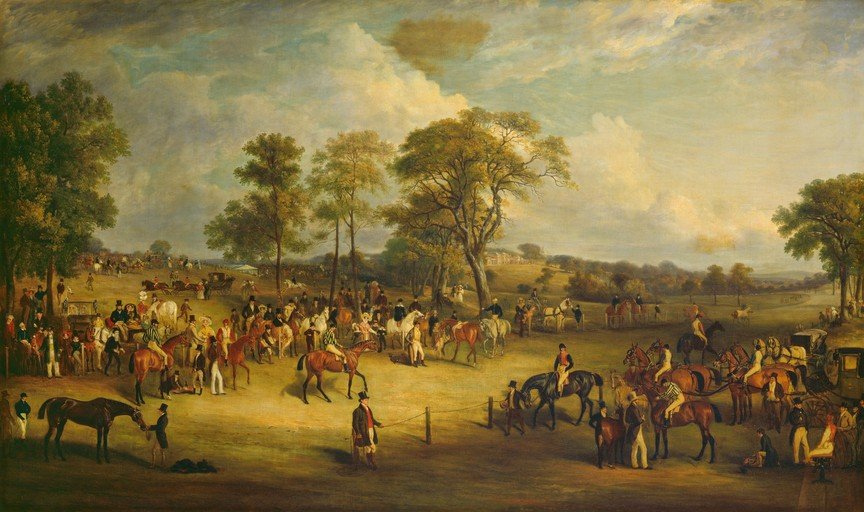 Horse Racing Scene with Spectators and Carriages