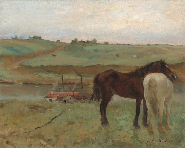 Horses by the River with Steamboats