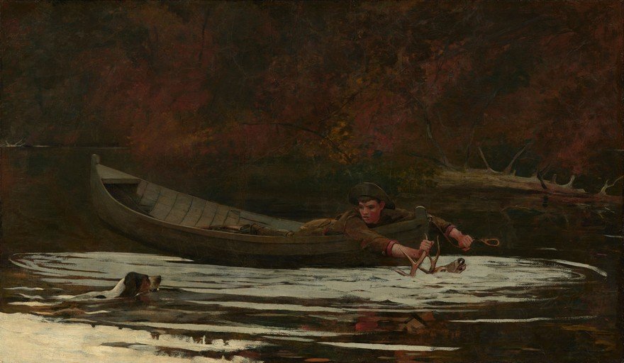 Hunter Rescues Deer from Water in a Canoe