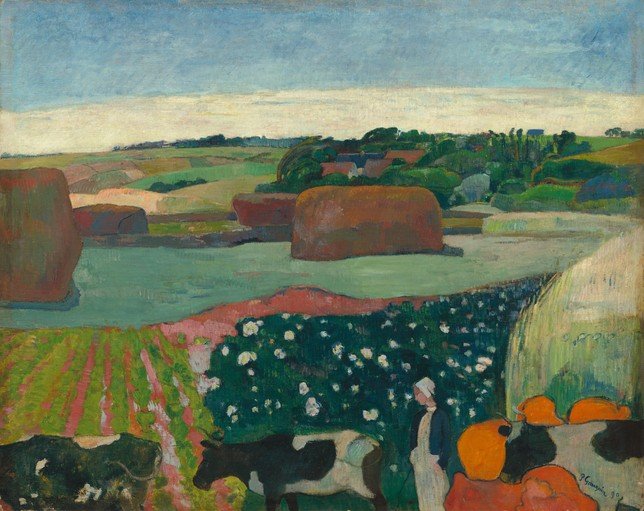 Pastoral Landscape with Haystacks and Cows