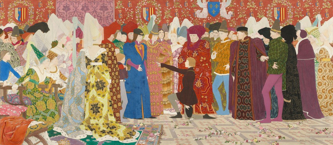 Medieval Court Scene with Elaborate Costumes