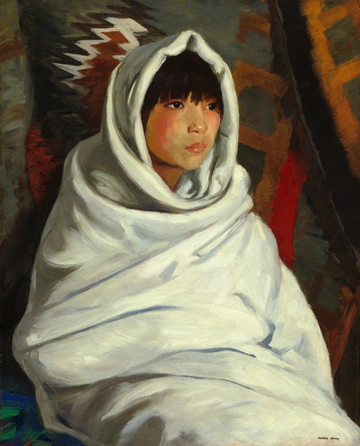 Native American Girl in White Shawl