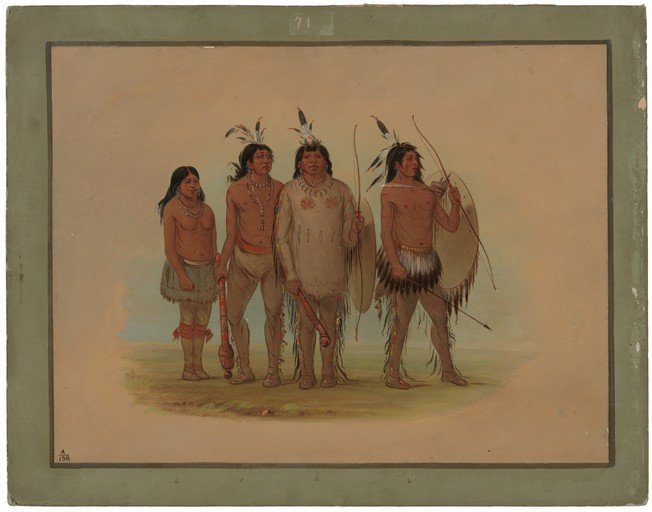 Native American Warriors and Woman in Traditional Attire