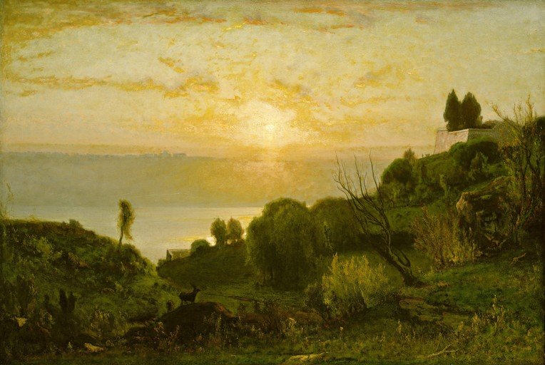 Hudson River School Landscape at Sunset