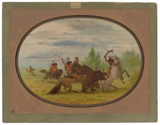 Native Americans Hunting Bears on Horseback
