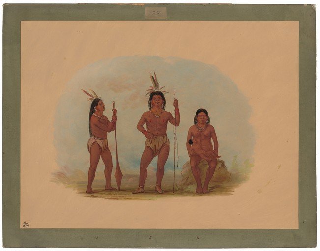 Three Native American Men with Spears and Paddle