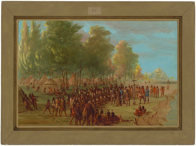 Native American Village and Mission Scene