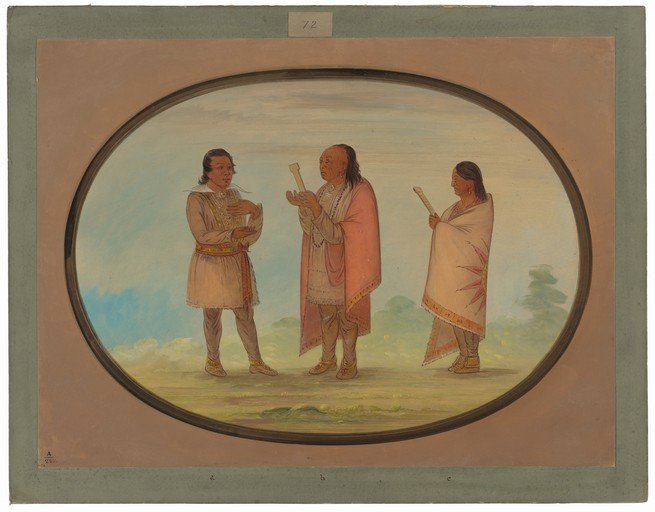 Three Native American Men in Traditional Attire