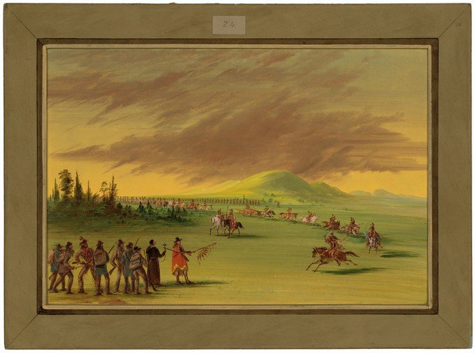 Native American Encampment and Cavalry Encounter