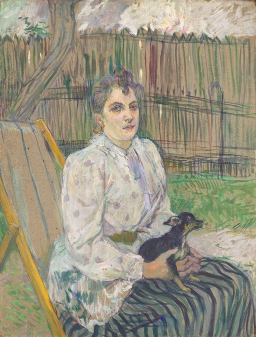 Woman with Dog in Garden