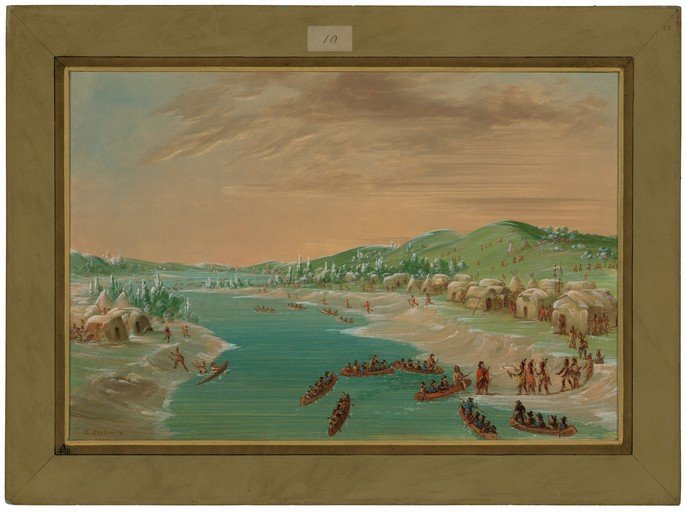 Indigenous Village and River Scene