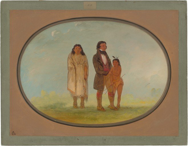Portrait of a Native American Family with a European Man