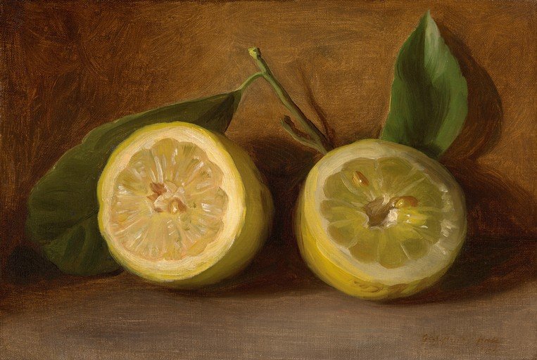 Still Life with Two Halved Lemons and Leaves