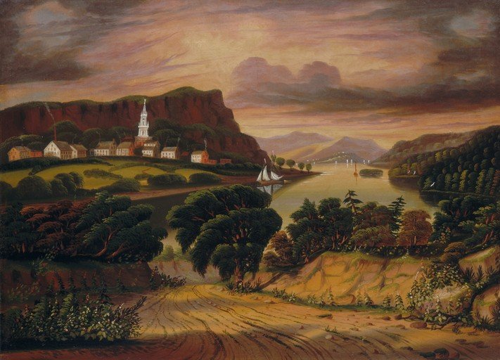 Hudson River Landscape with Village and Sailboat