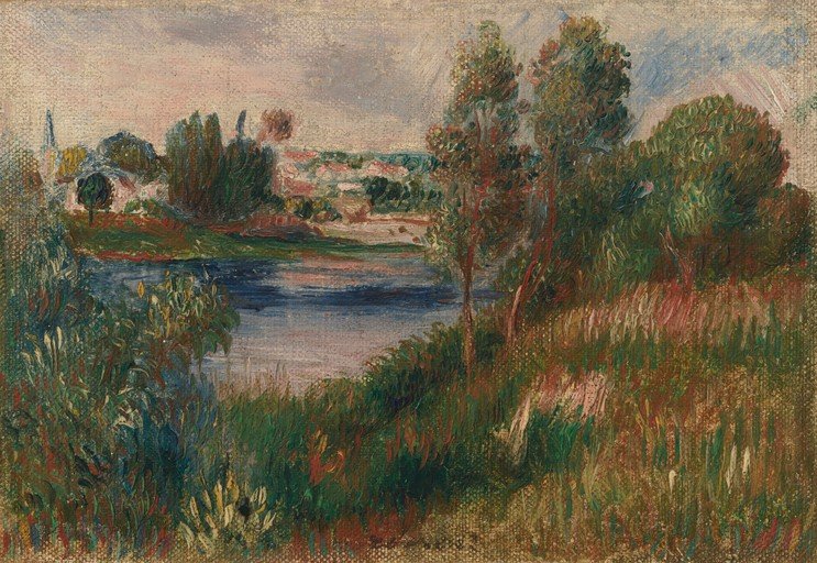 Impressionist River Landscape with Village