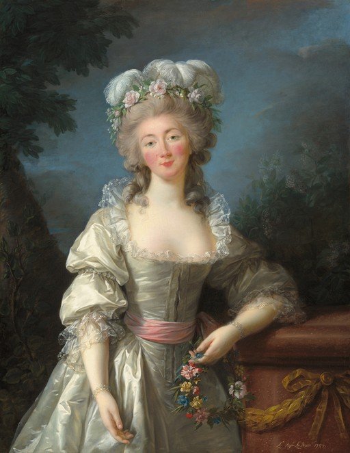 Portrait of a Woman with Flowers and Feathers