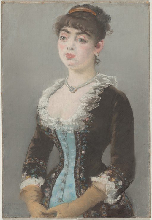 Portrait of a Woman in Blue and Brown Dress