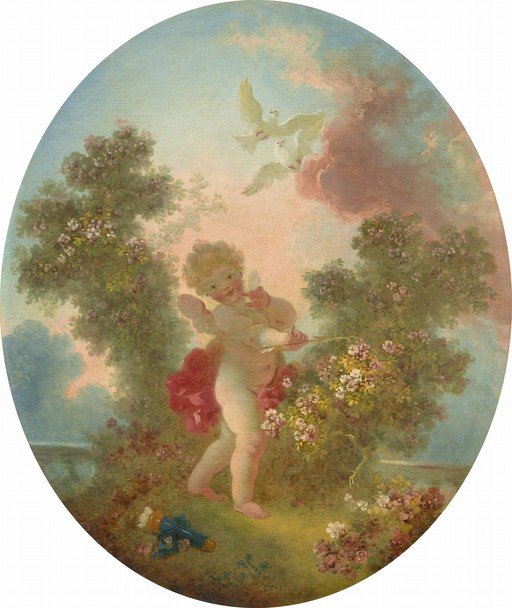 Cupid with Doves and Flowers