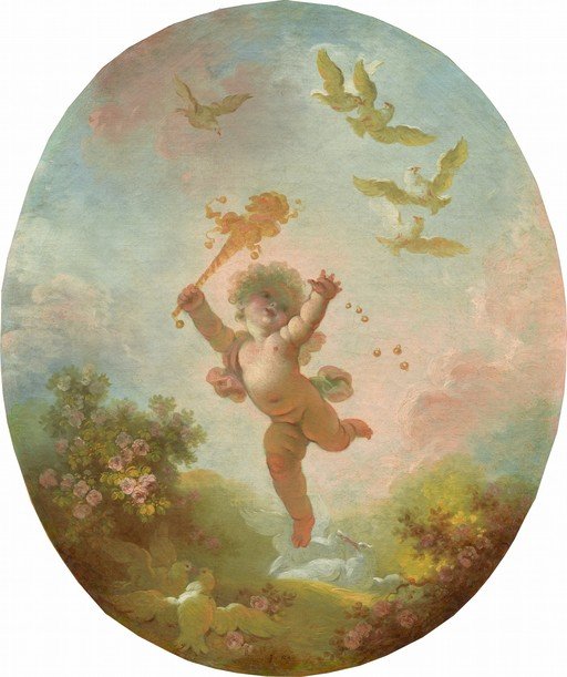 Cherub with Doves and Roses