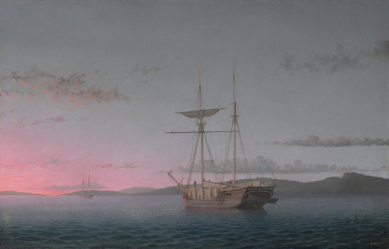 Schooner at Anchor at Sunset