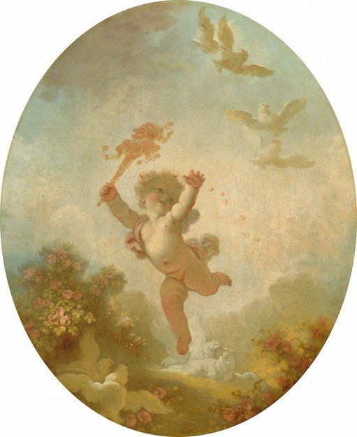 Cupid with Doves and Roses