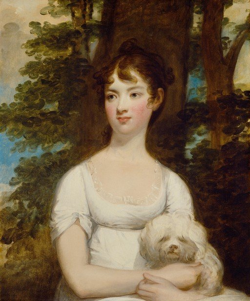 Portrait of a Young Woman Holding a Dog