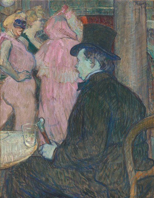 Man in Top Hat at a Table with Women in Pink Dresses