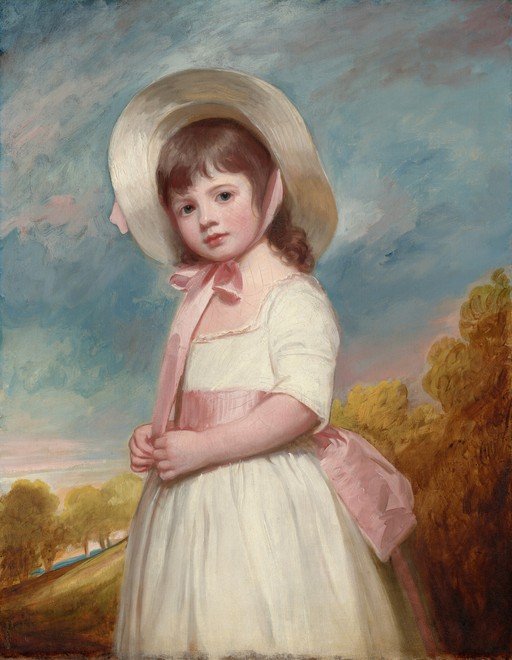 Portrait of a Young Girl in a White Dress and Pink Sash
