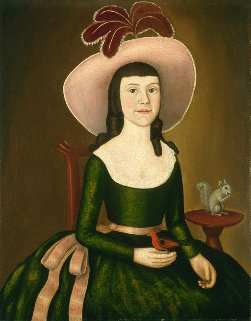 Portrait of a Young Girl with a Bird and Squirrel