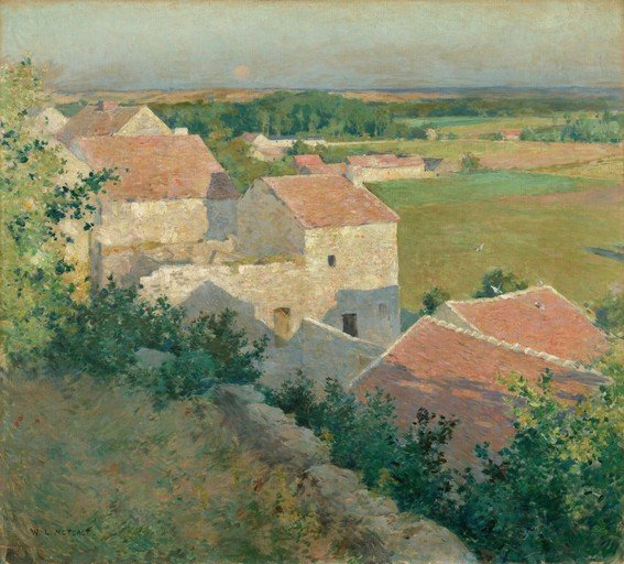French Village Landscape with Sunlit Buildings