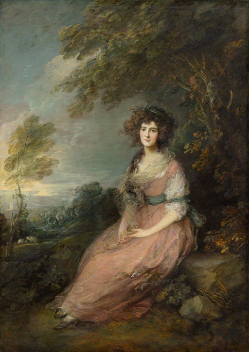 Portrait of a Lady in a Pink Dress in a Landscape