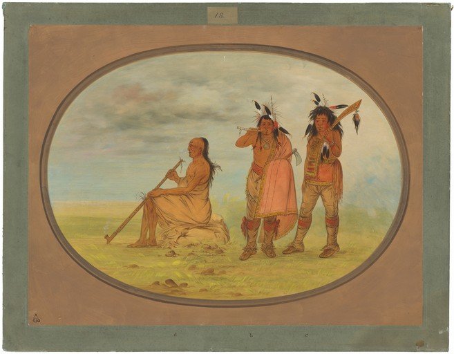 Native American Men with Pipes and Axe