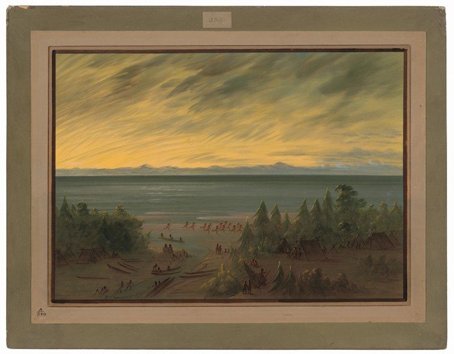 Indigenous Village and Coastal Scene at Sunrise