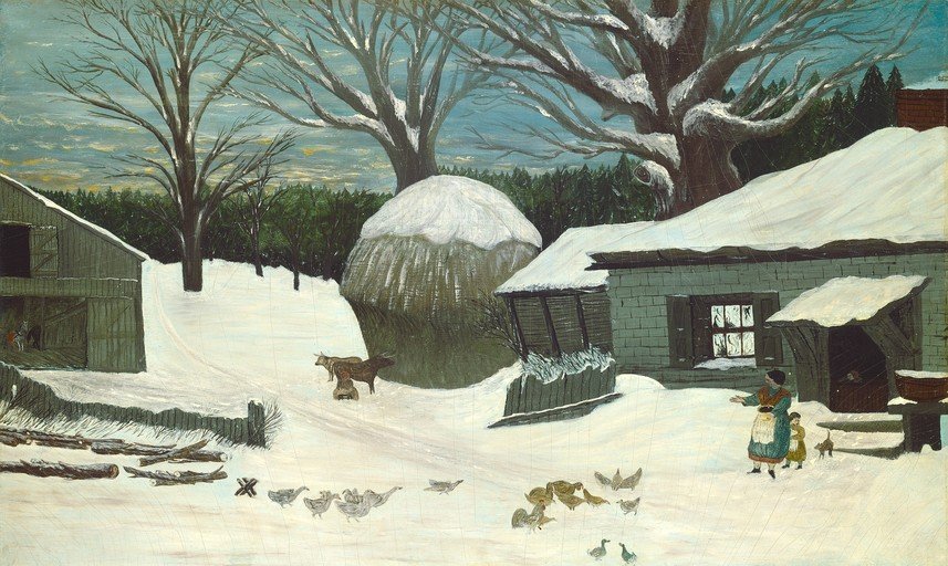 Winter Scene with Farm Animals and Figures