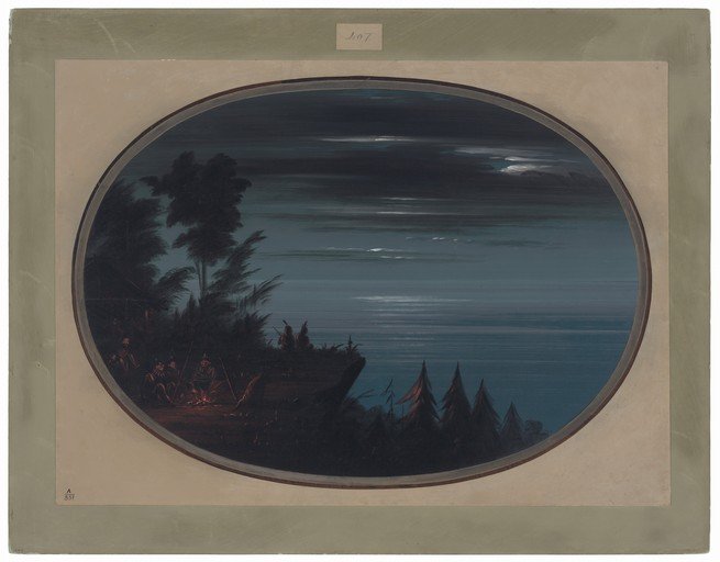 Moonlit Night Scene with Figures by the Water