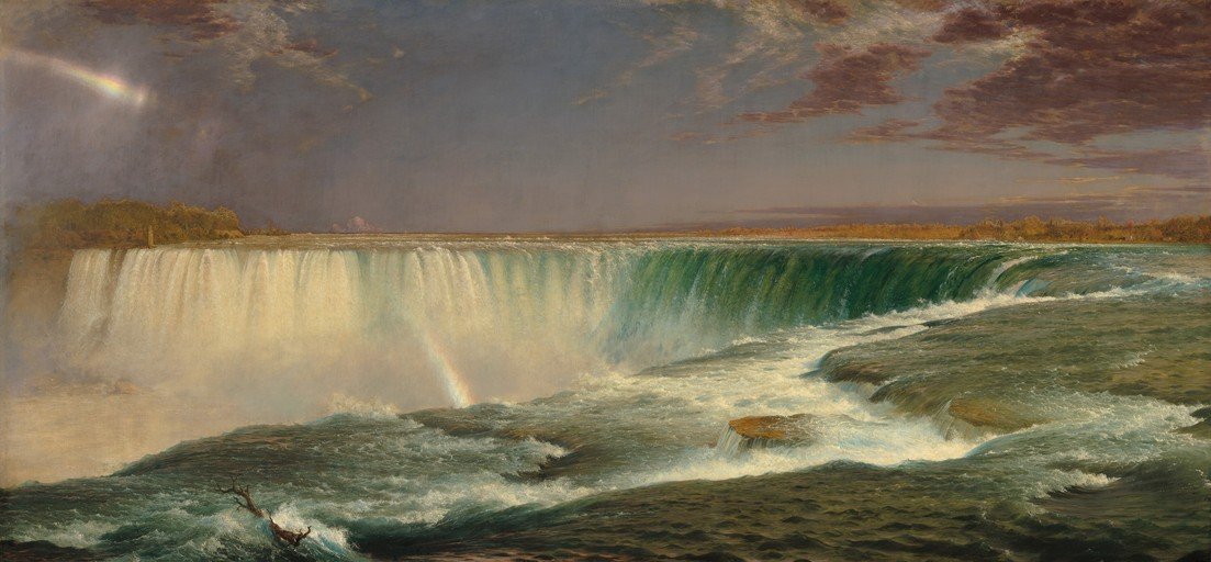 Niagara Falls Painting with Rainbow and Stormy Sky