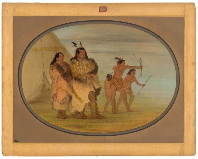 Native American Archers Practice Near Tipi