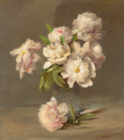 Delicate White Peonies in a Still Life Painting