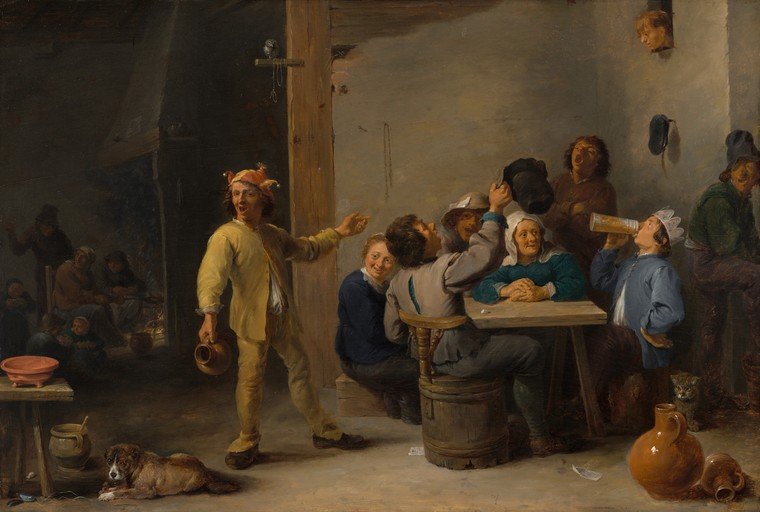 Jester Entertains Patrons in a Lively Tavern Scene