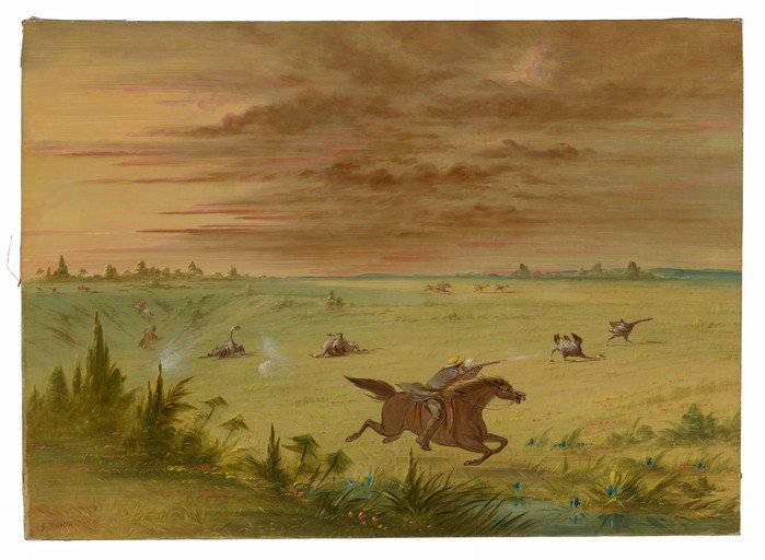 Horseback Hunter Shoots Birds in Open Field