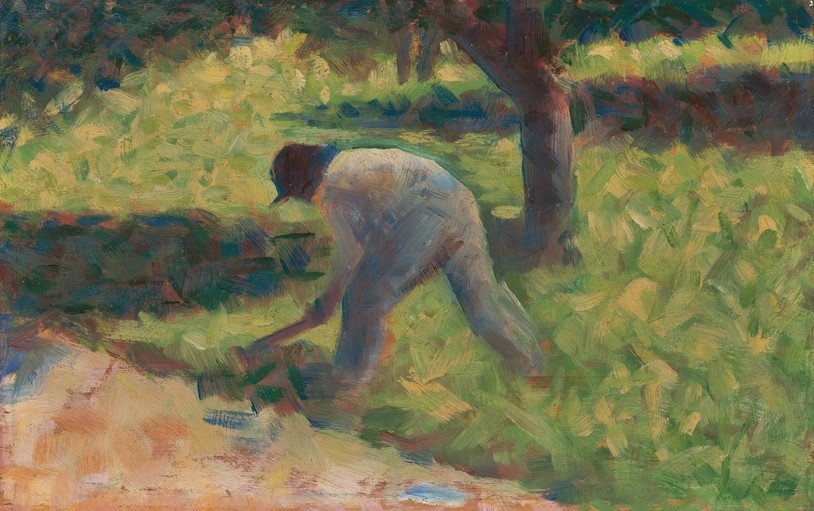 Impressionist Painting of a Farmer Working in a Field