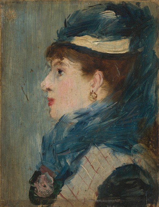 Portrait of a Woman in a Blue Hat and Scarf