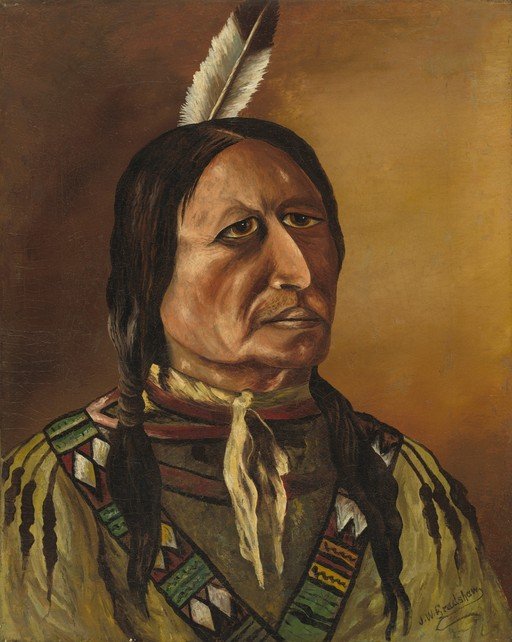 Portrait of a Native American Man with Feather