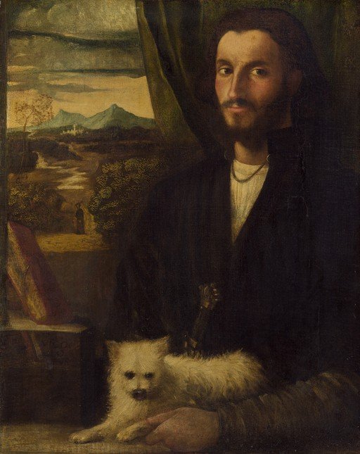 Portrait of a Man with a Dog and Landscape