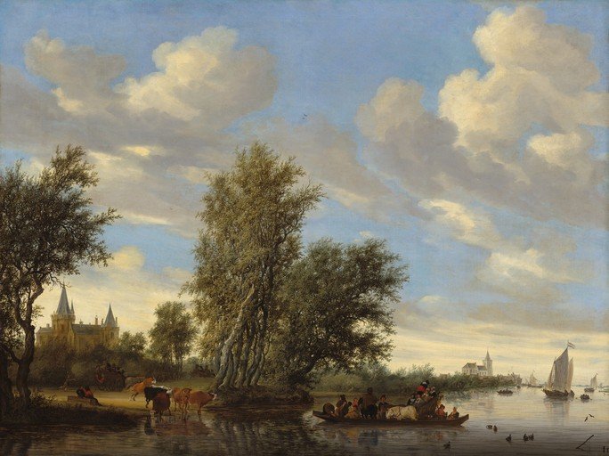 River Landscape with Ferryboat and Castle