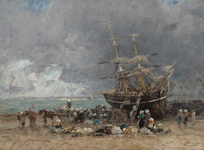 Seascape with Sailing Ship and Beach Scene