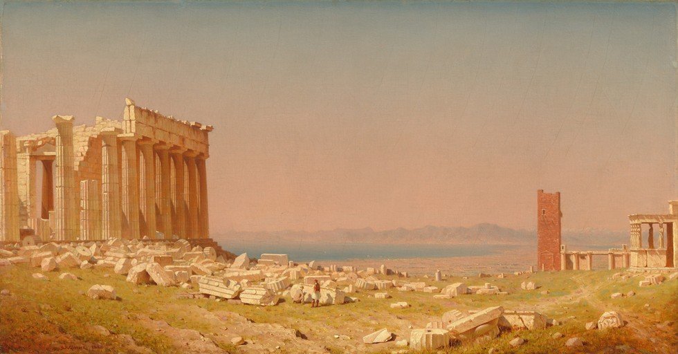 Ancient Greek Ruins Under a Hazy Sky