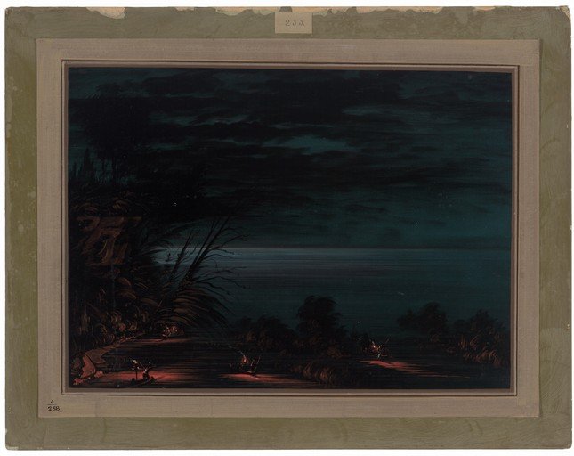 Night Scene with Figures and Lanterns by the Sea