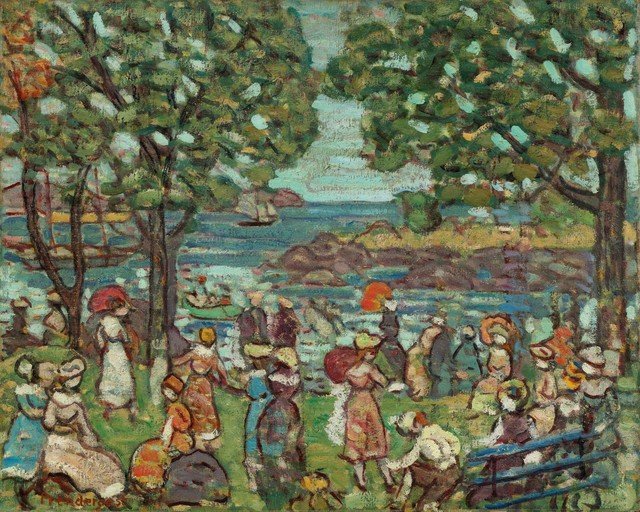 Impressionist Park Scene with People and Sailboats