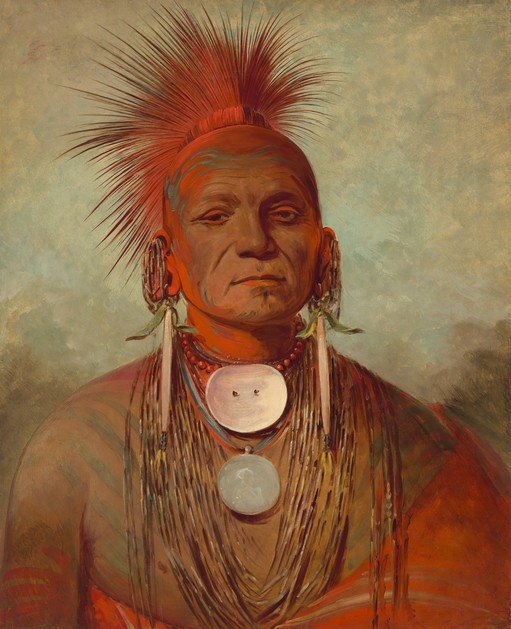 Portrait of a Native American Man with Red Mohawk